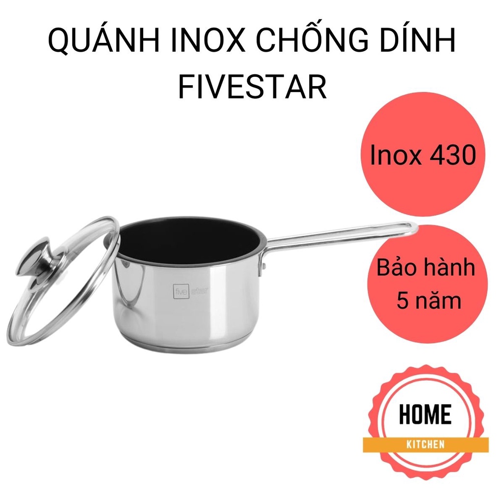 Nồi inox chống dính Fivestar 3 đáy cao cấp đun từ (12cm/14cm). Nồi nấu bột hoặc chiên thức ăn ngập dầu. Bảo hành 5 năm