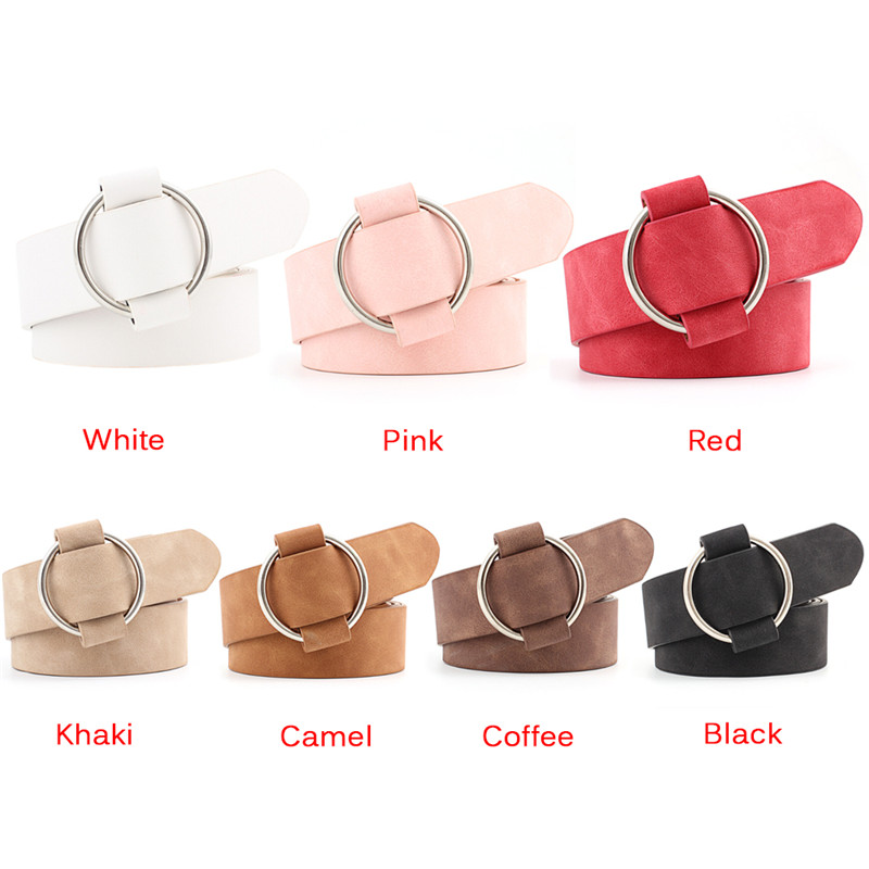 Dây thắt lưng da lộn khóa cài kim loại tròn phong cách vintage thời trang dành cho nữ