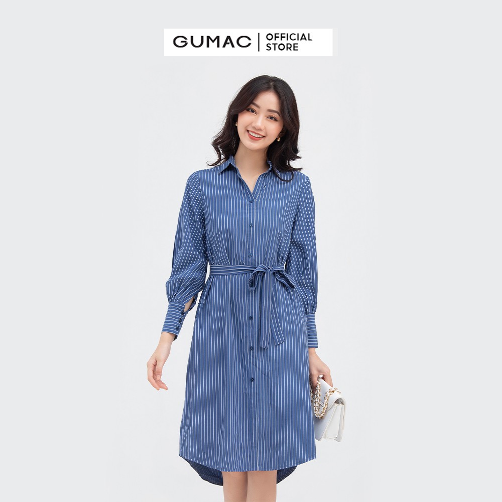 Đầm sơ mi nữ thắt eo GUMAC dáng suông, sọc kẻ DB819 | BigBuy360 - bigbuy360.vn