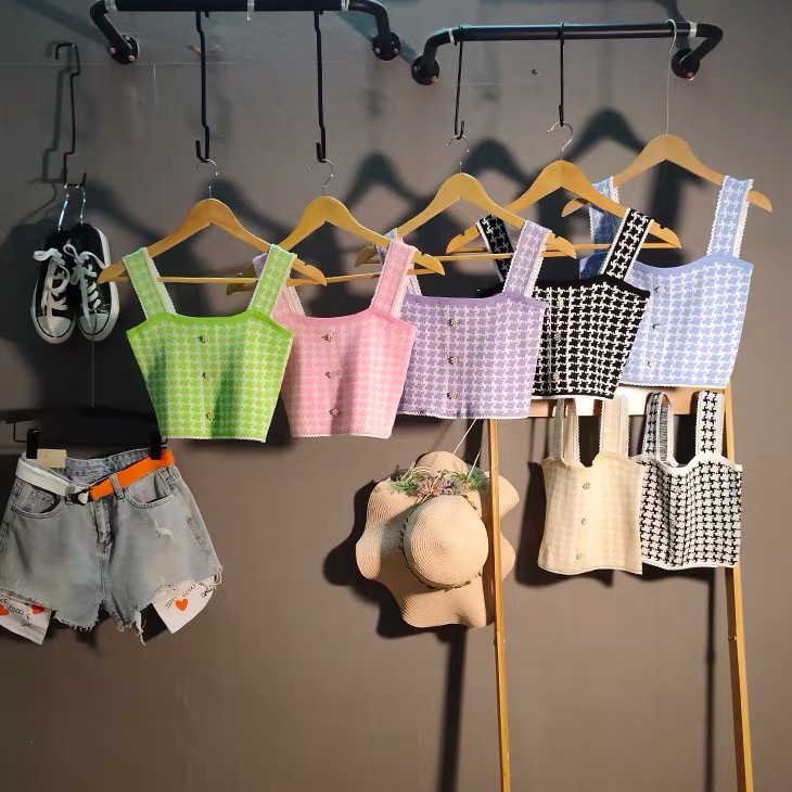 Áo hai dây hoạ tiết caro nữ Forgirl dệt kim cách điệu | BigBuy360 - bigbuy360.vn