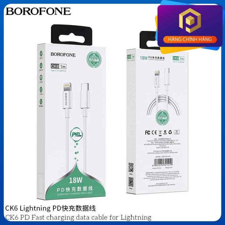 [Mã 2404EL10K giảm 10K đơn 20K] [hính hãng 18W] Cáp Sạc Nhanh Borofone CK6 TypeC To Lightning - 1 đổi 1 lỗi sản xuất