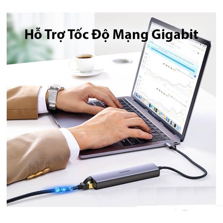 Bộ chia HUB USB 3.0 sang Lan 100/1000 + 3xUSB 3.0 Ugreen 20915 (Có trợ nguồn USB-C)