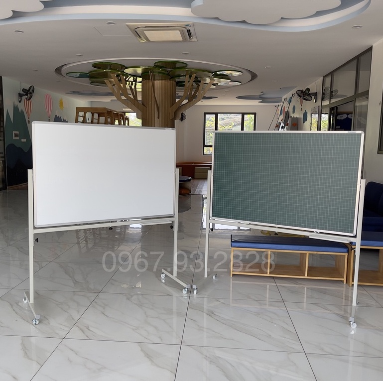 Bảng di động 2 mặt từ trắng - xanh kẻ ô ly luyện chữ ,chân bảng thay đổi chiều cao