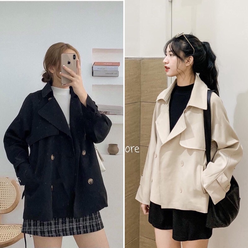 Áo mangto dáng ngắn kèm đai 2 màu