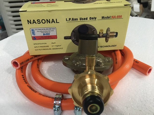 Van bếp gas tự động GLOBAL +Dây gas -Van ngắt gas an toàn + Kèm cổ dê- Lắp bình xám, các loại bình van ngang ren trong