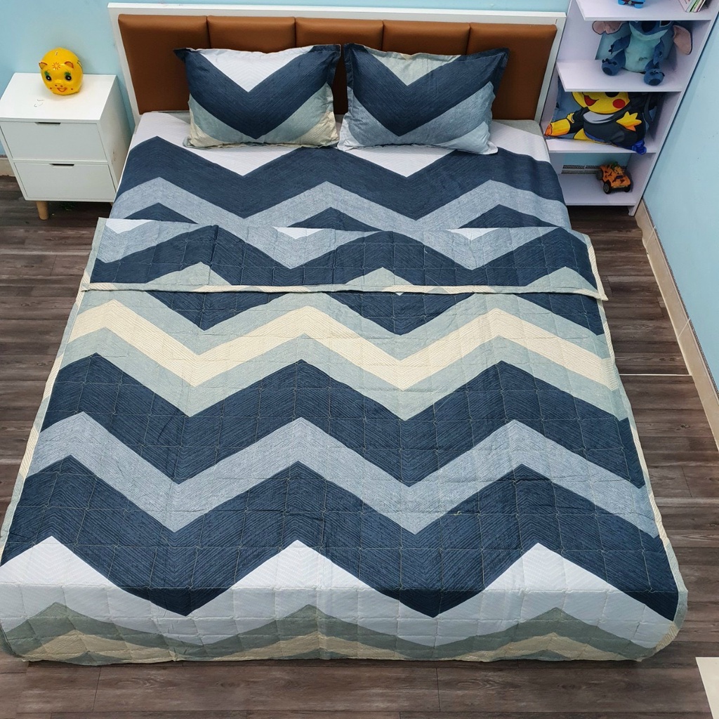 Bộ Drap chăn ga gối 5 món chăn thu hè polycotton gồm 1 chăn hè, 1 ga bo chun , 2 vỏ gối đầu, 1 vỏ gối ôm