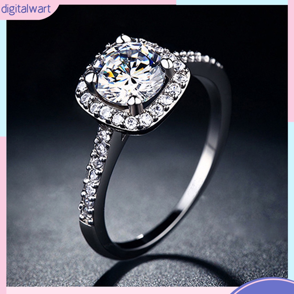 Nhẫn đính hôn mạ vàng trắng 9K đính kim cương nhân tạo