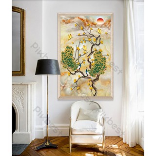 Tranh dán tường Đôi chim công nổi bật, Tranh dán tường 3d hiện đại (tích hợp sẵn keo), MS1141022