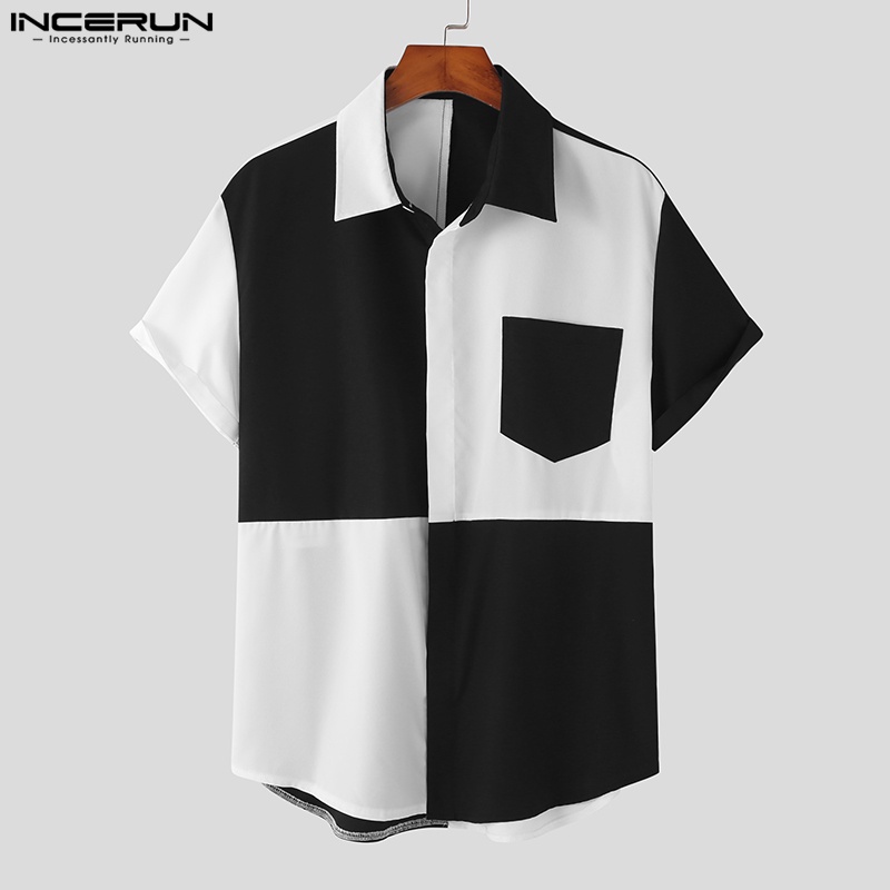 Áo sơ mi INCERUN ngắn tay phối túi thời trang đơn giản cho nam