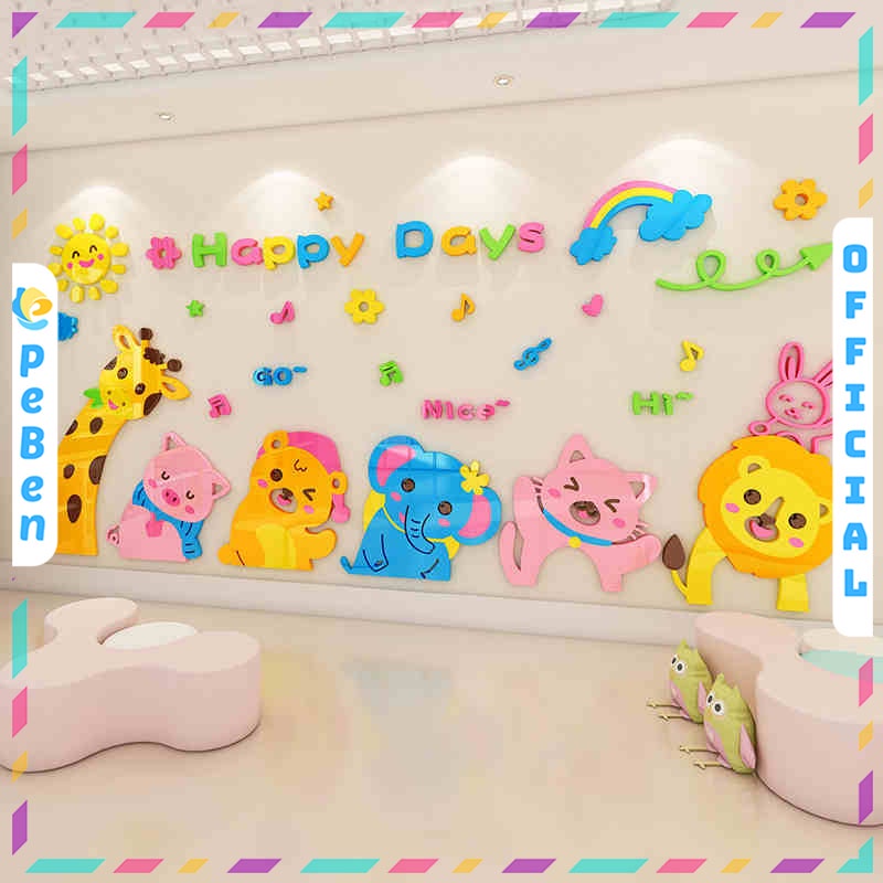 Tranh Mica trang trí tường Động vật Trang trí nhà trẻ, phòng cho bé Nhiều Size - EPeBen