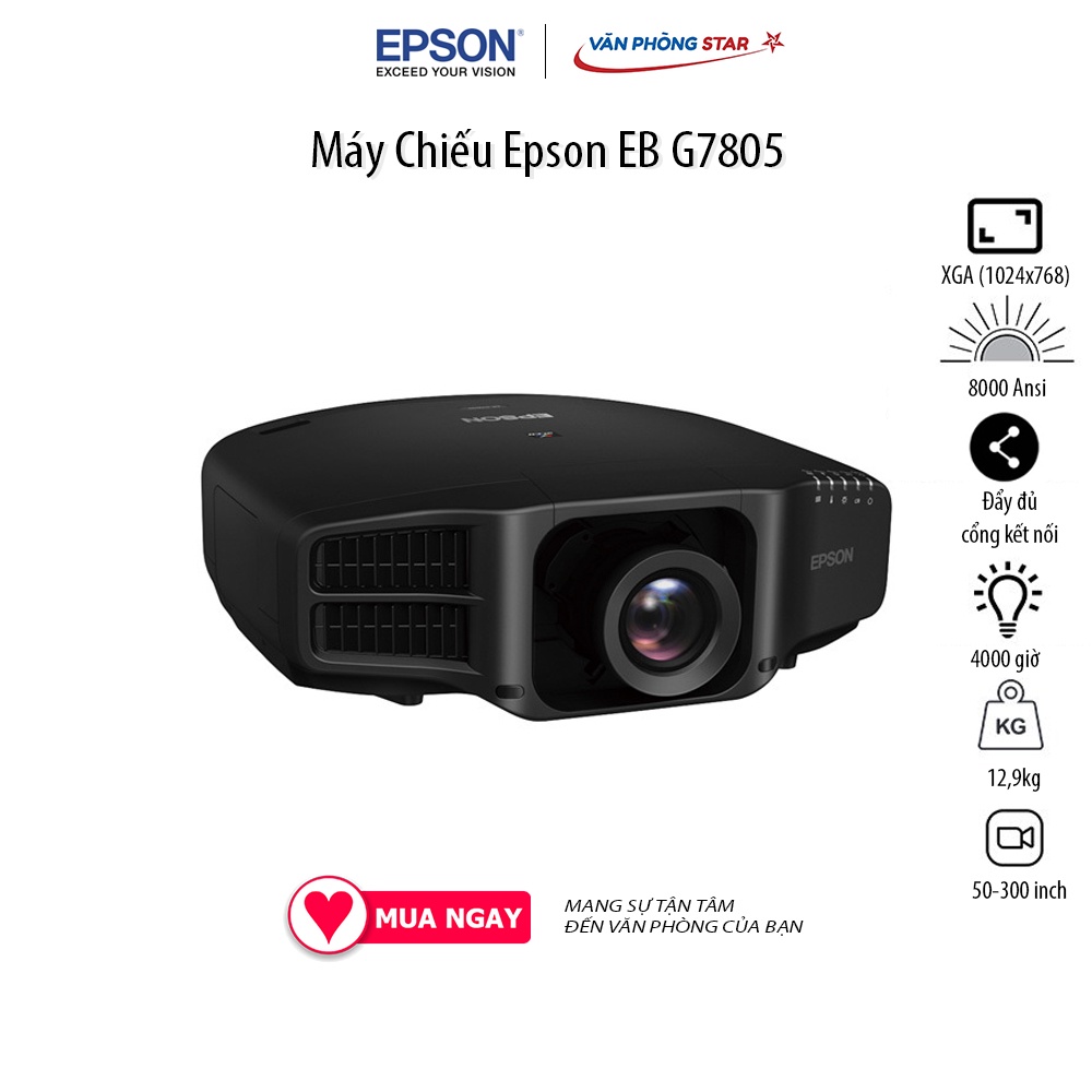 Máy Chiếu Epson EB G7805 8000 Ansi Lumens, Độ phân giải thực XGA (1024x768), Bóng đèn 400W UHE, tuổi thọ 4000 giờ.
