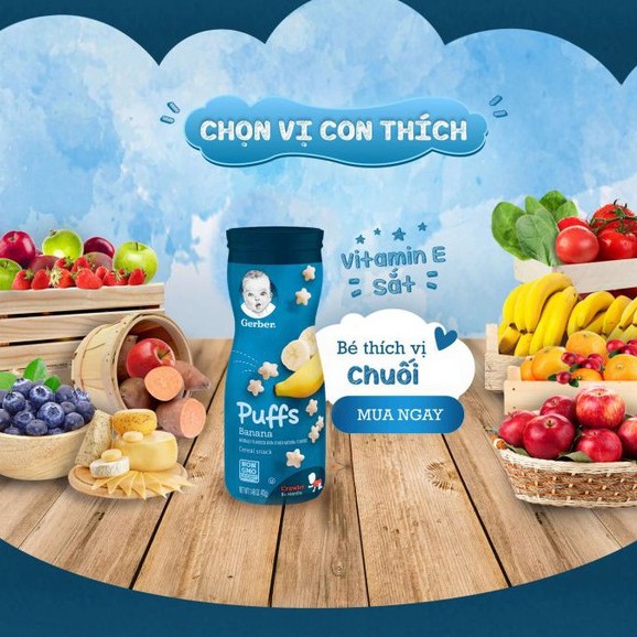 GEBER PUFFS, BÁNH ĂN DẶM, ĂN VẶT CHO BÉ TỪ 8 THÁNG TRỞ LÊN (HỘP 42 GRAM)