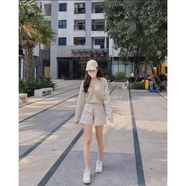 Set quần áo PHULA nữ 🌸 Set bộ áo dài tay kẻ ngang da cá và quần đùi short kaki be dành cho nữ [FREESHIP]