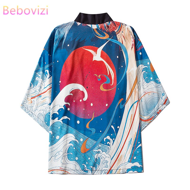 M-XXL Fashion Red Sun Summer Loose Japanese Samurai Streetwear Cardigan Women Men Harajuku Haori Kimono Cosplay Yukata