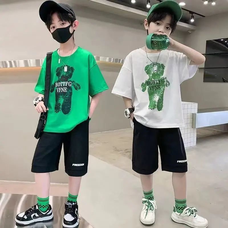 Set Áo Thun Ngắn Tay Và Quần Short Thời Trang Mùa Hè Phong Cách Mới Cho Bé Trai