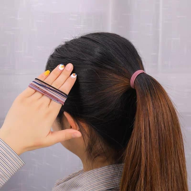Set dây chun buộc tóc trơn co giãn mix 5 màu dùng tiện lợi