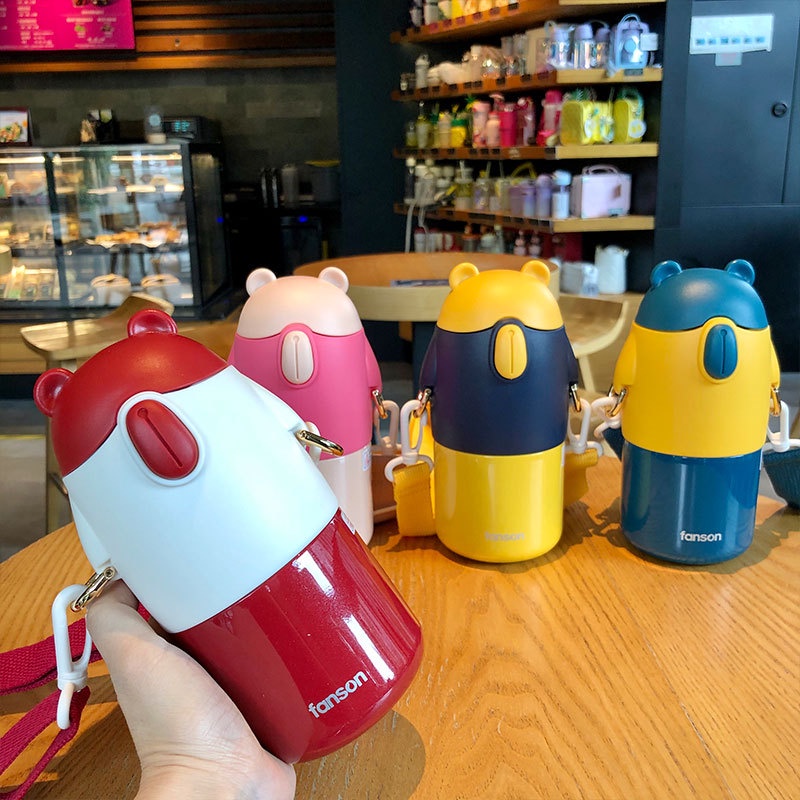 Bình giữ nhiệt gấu Fanson cao cấp 450ml có nắp làm cốc tiện dụng