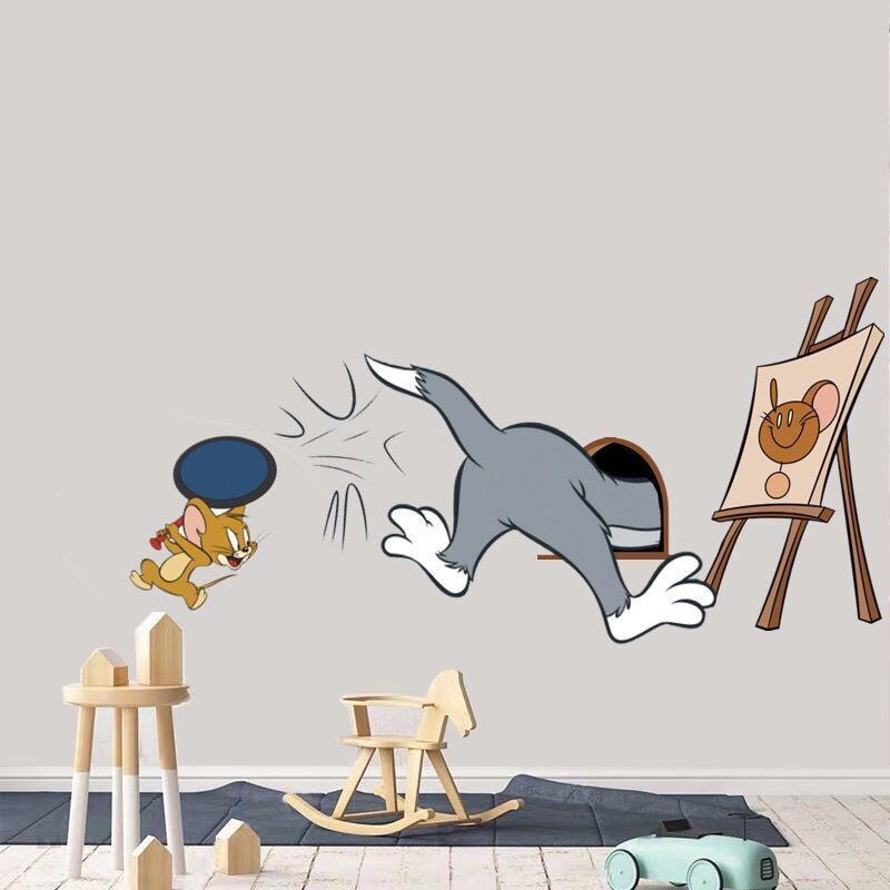 Phim Hoạt Hình Dán Tường Dán Trang Trí Mèo Và Chuột 3D Dán Kính Trang Trí Dán Tường Trang Trí Sáng Tạo Dán Tường Phòng Ngủ Giấy Dán Tường Hoạt Hình