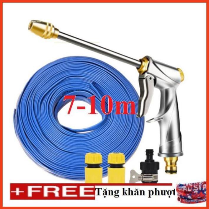 Bộ dây vòi xịt nước rửa xe,tưới cây .tăng áp 3 lần,loại 7m,10m 206701-2 đầu đồng,cút,nối nhựa den+tặng khăn phượt [SKM]