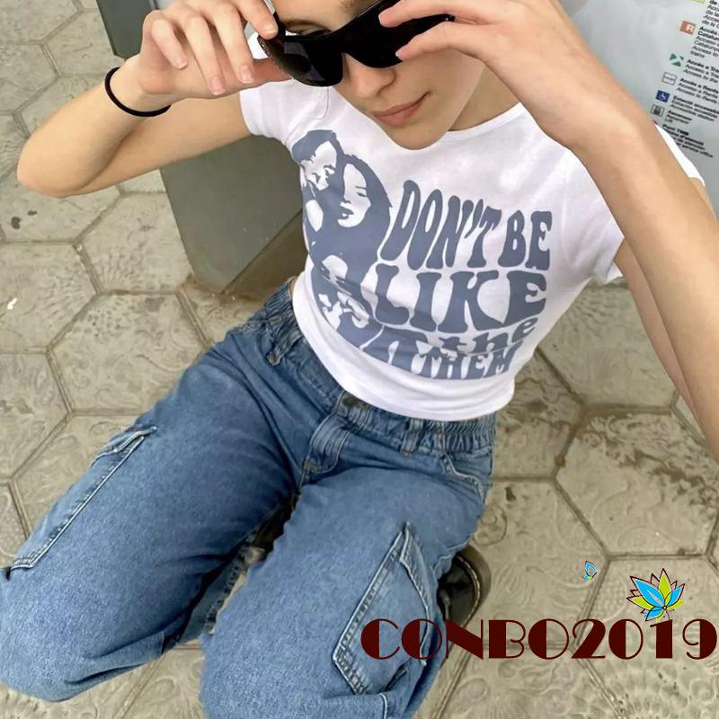 Áo Thun Tay Ngắn Cổ Tròn In Họa Tiết Hoạt Hình Và Chữ Thời Trang Mùa Hè Cho Nữ