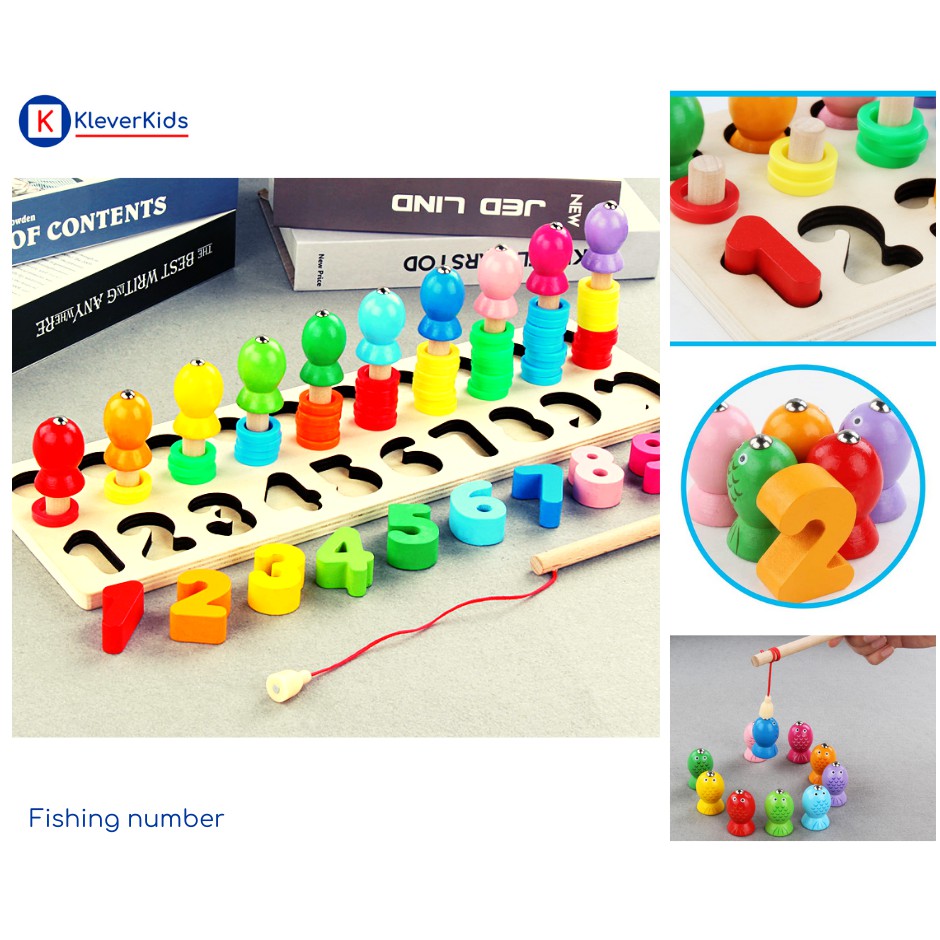 Fishing Number -  Cột Tính Số Đếm Kết Hợp Câu Cá 3 Trong 1 Bằng Gỗ Giúp Bé Phát Triển Tư Duy
