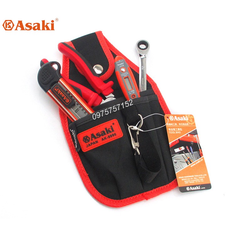 Túi đeo thắt lưng đựng đồ nghề sửa chữa cao cấp Asaki AK-9990 HORUSDY, chống thấm, chống đâm thủng, túi đồ nghề