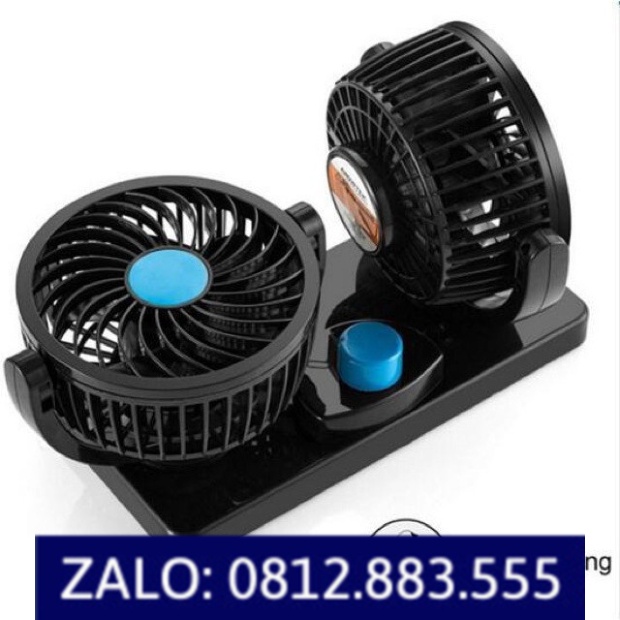 Quạt máy đôi 12v, 24v xoay 360 tiện ích trên ô tô, xe hơi cao cấp size nhỏ / to