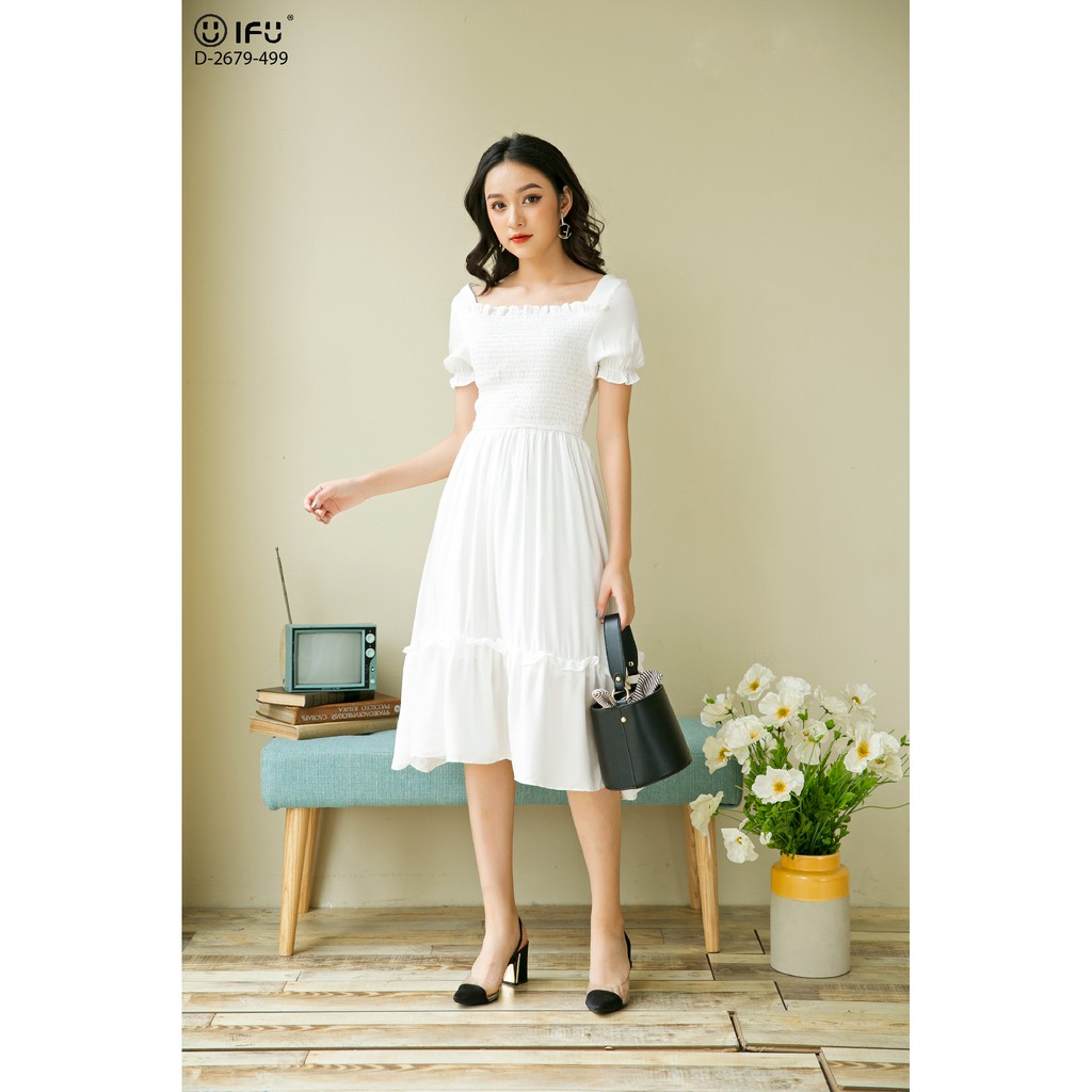 Đầm cổ vuông chun bụng IFU 2679 | BigBuy360 - bigbuy360.vn