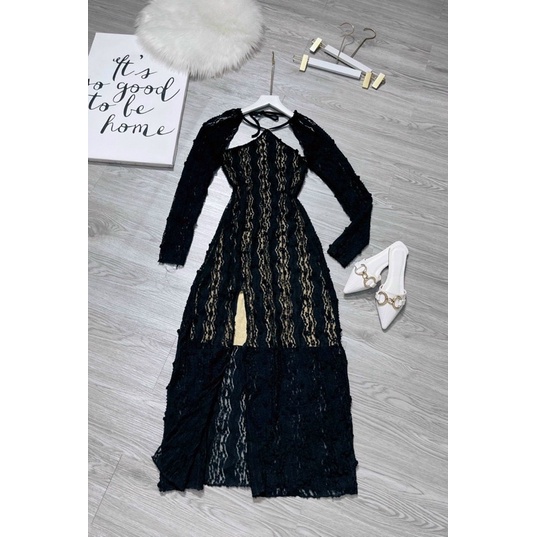 ❤️Đầm ren midi xẻ tà