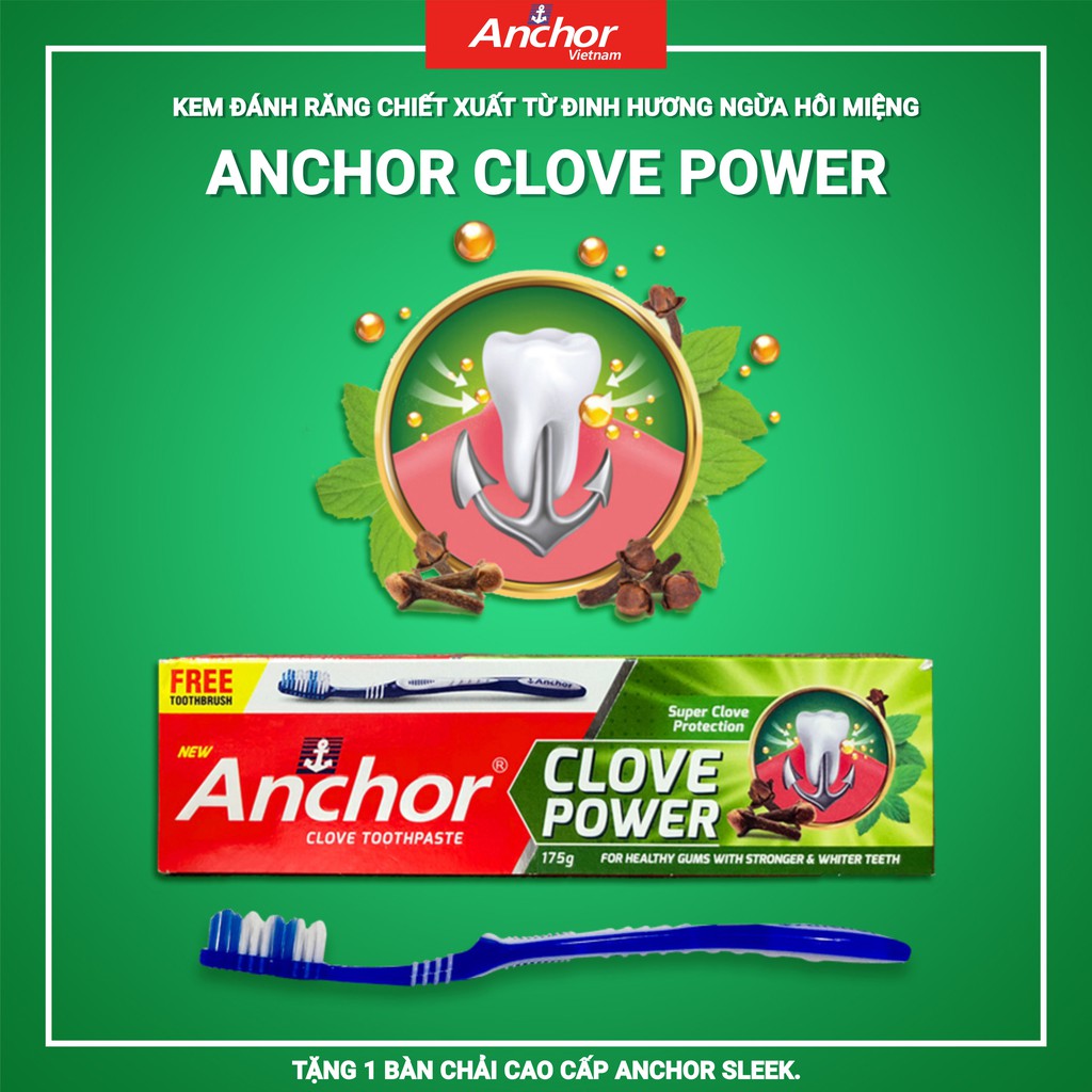 [TẶNG BÀN CHẢI]Kem đánh răng Giảm hôi miệng Anchor Clove Power - 175g