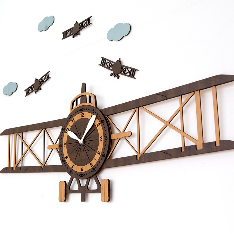 [Design by Hàn Quốc] Đồng hồ treo tường, đồng hồ trang trí decor nhà cửa hình máy bay - Airplane wall clock