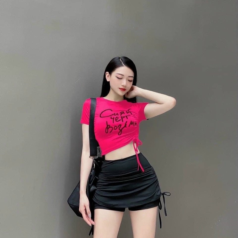 CROPTOP RÚT DÂY CURH CHÉO EO SIÊU HOT TẬP ZUMBA, EAROBIC, ĐI CHƠI, ĐI BIỂN NỮ