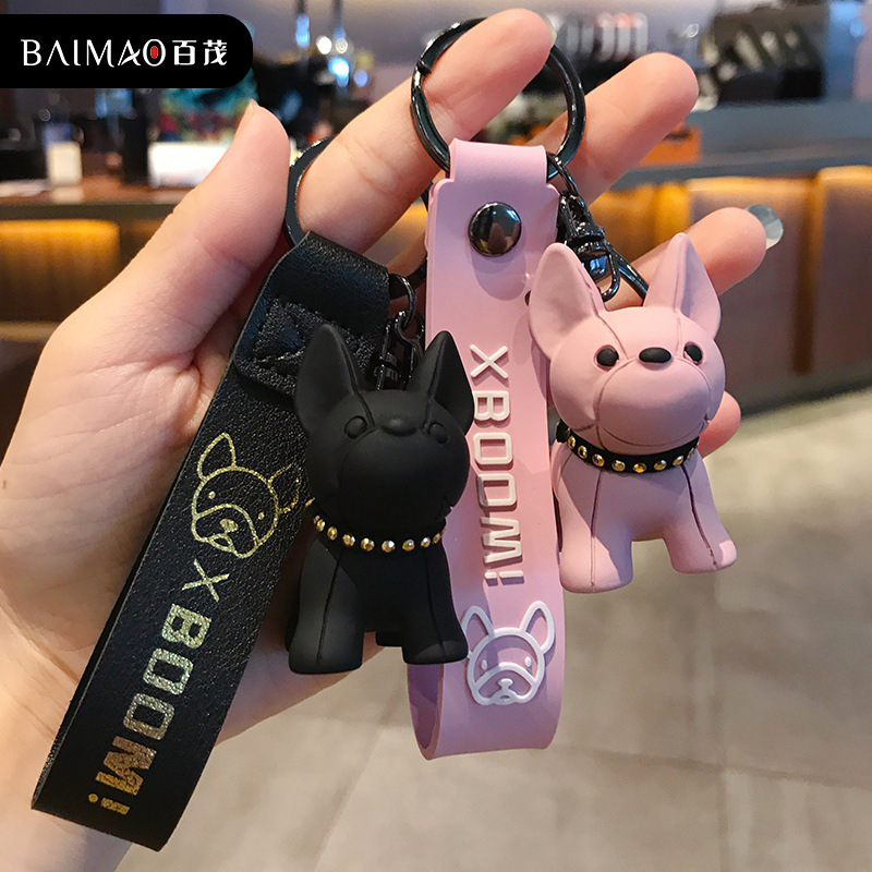 Móc khóa hình chú cún bull phong cách Pháp xinh xắn