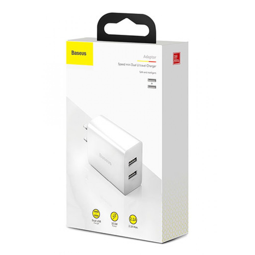 Cốc sạc 2 cổng chân dẹt Baseus TC-012 speed mini dual U - công suất 10.5W  - Hãng phân phối
