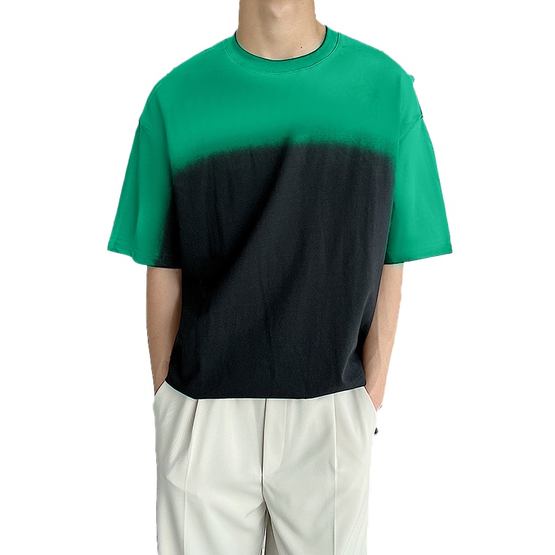 INCERUN Áo Thun Ngắn Tay Cổ Tròn Màu Sắc Gradient Đơn Giản Cho Nam