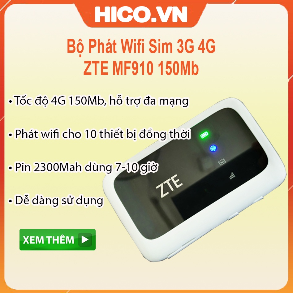 Bộ Phát Wifi 4G ZTE MF910 MF920 Tốc Độ 150Mpbs Đa Mạng - Hỗ Trợ 10 Thiết Bị Kết Nối