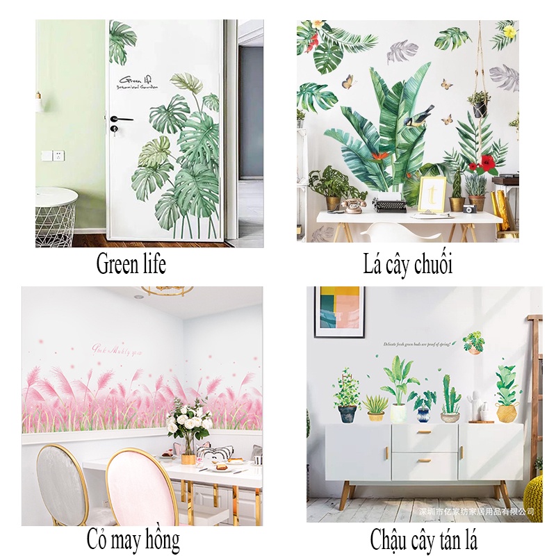 Decal dán tường hàn quốc trang trí, decor phòng ngủ phòng khách hình cây hoa lá 3D