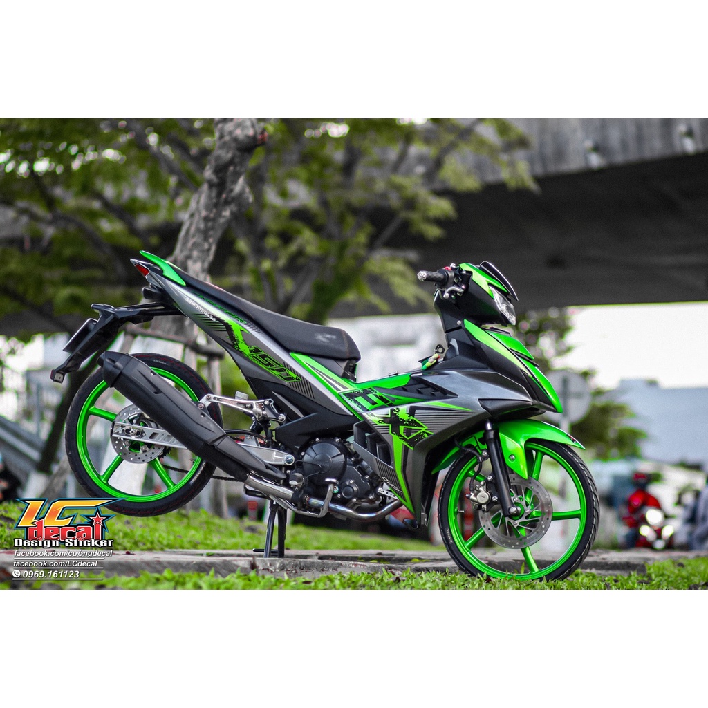 Tem Rời Dán Xe Exciter 150 Mẫu Sọc Xanh Xám Den Chữ EXC Cực Chất, Hàng 3 Lớp Chất Lượng Cao