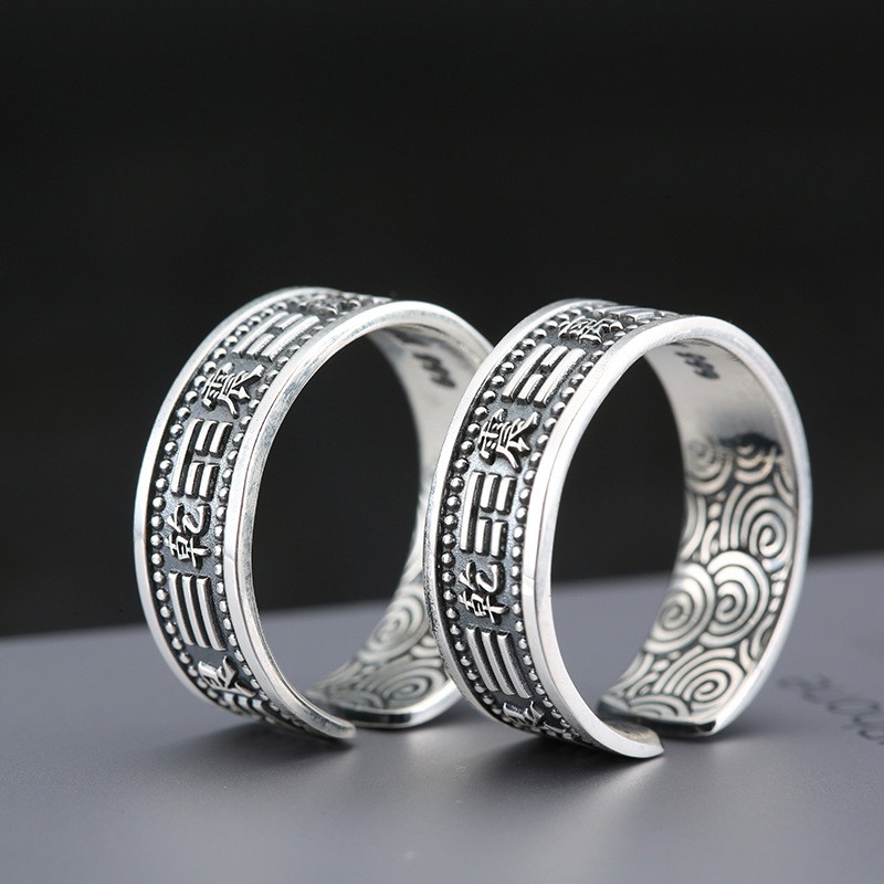 Nhẫn bạc 925 cho nam nhẫn Đạo giáo chín ký tự đồ trang sức cổ điển