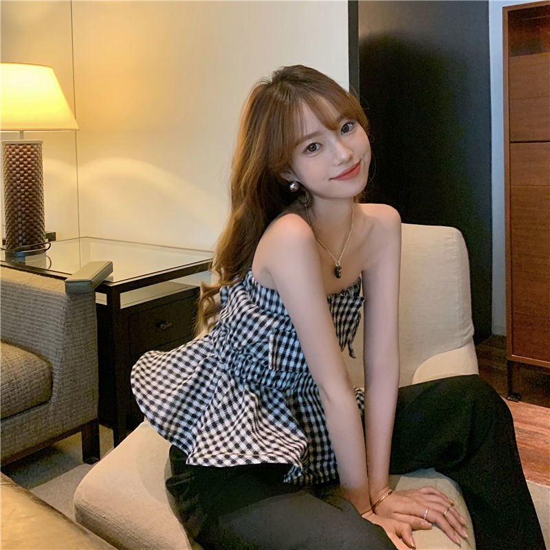 Áo Hai Dây Họa Tiết Sọc Caro Thời Trang Mùa Hè Cho Nữ