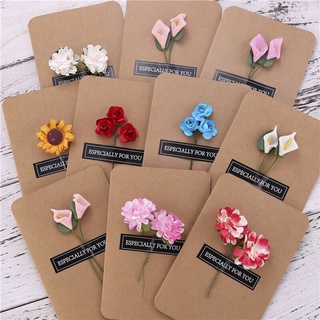 Thiệp chúc mừng bằng giấy kraft đính hoa khô thủ công kiểu Hàn Quốc