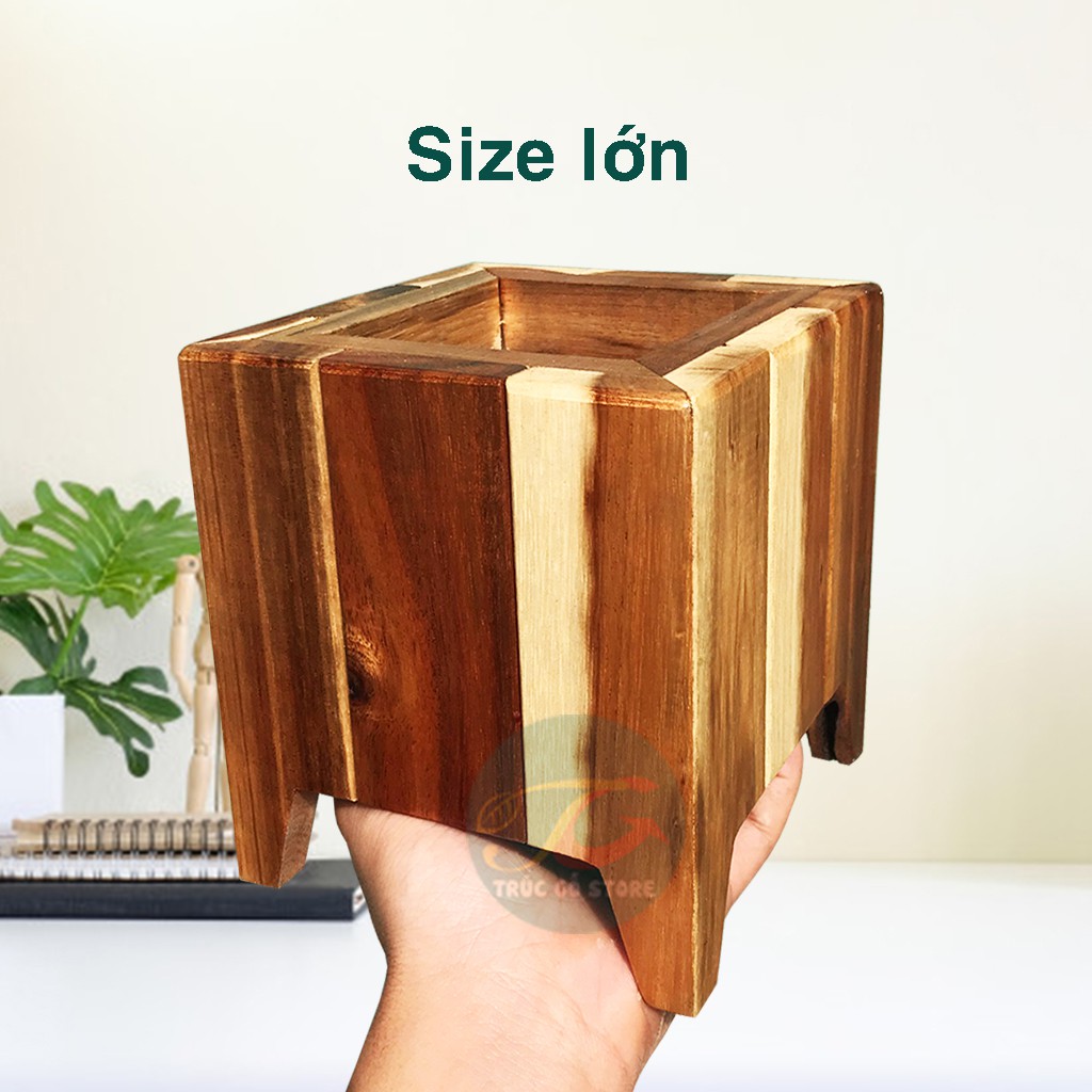 Chậu gỗ vuông size 12x12 cm trồng cây, sen đá, tiểu cảnh đã xử lý chống thấm