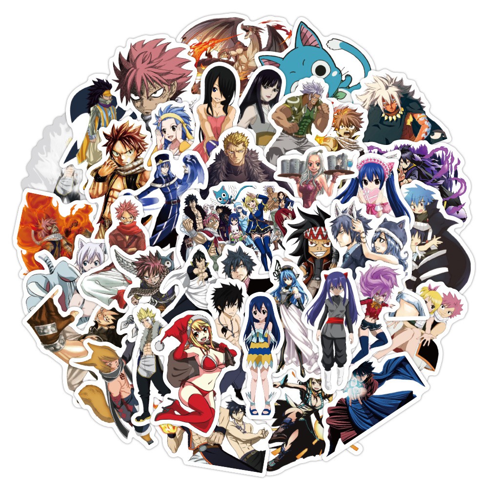 Y&P| Hình Dán Chống Nước Fairy Tail Nhật Bản Anime Mũ Bảo Hiểm Máy Tính Xách Tay Hành Lý Dán Thiết Lập, 50 tờ