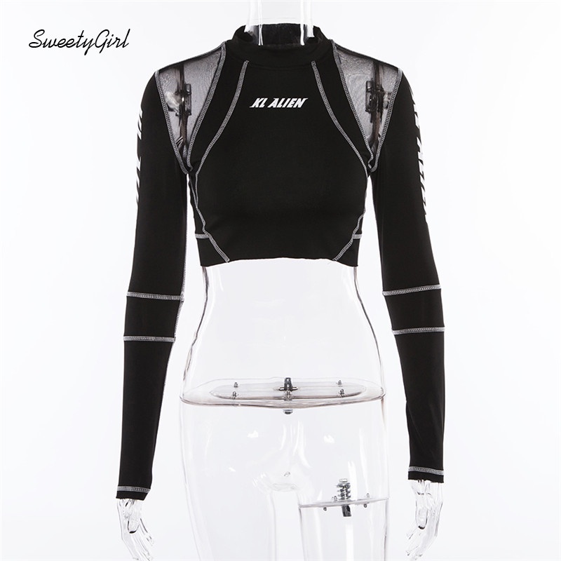 Set áo croptop tay dài cổ tròn in chữ phối quần legging lưng cao thời trang cho nữ