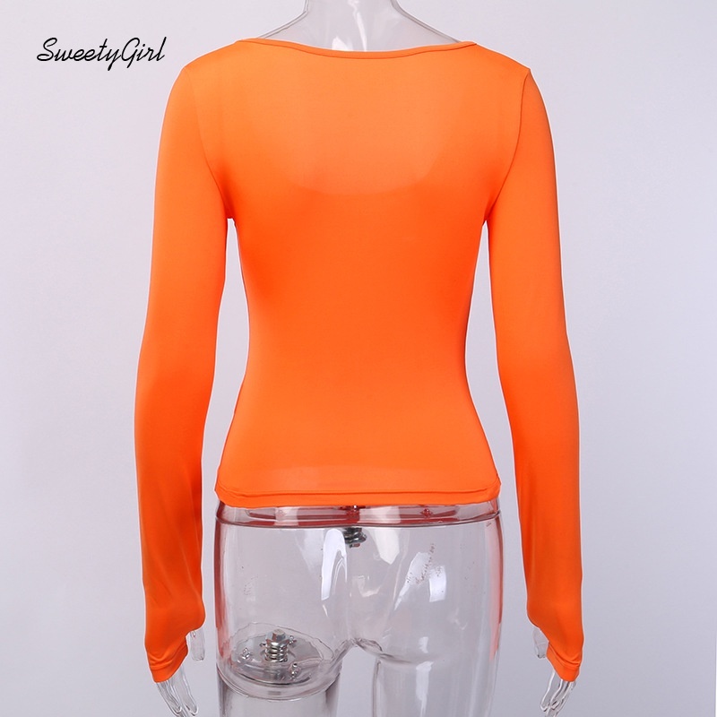 Áo thun tay dài cổ chữ U màu trơn thời trang cho nữ