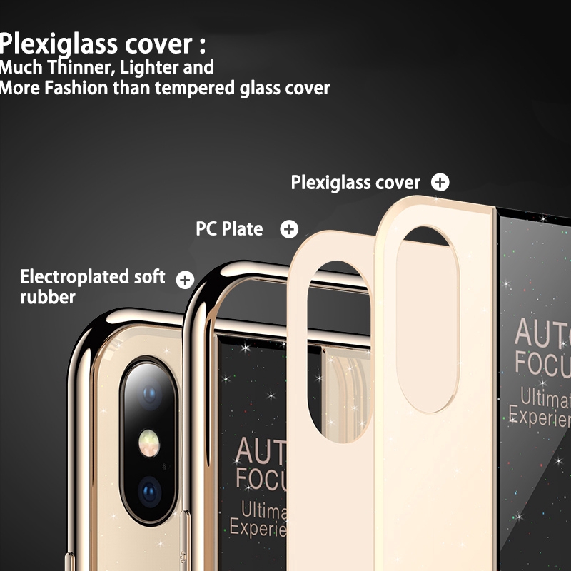 iPhone 6 6s 7 8 Plus XS Max XR Luxury Plating Soft Bumper Mirror Case Tempered Glass Cover