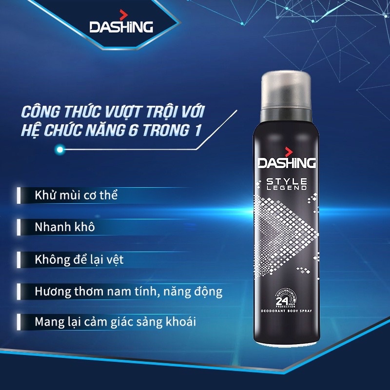 Xịt khử mùi toàn thân nam Dashing Cool Aqua 6in1 125ml hương nước hoa