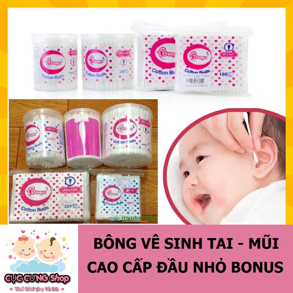 Bông tăm cao cấp cho bé Bonus -đầu nhỏ(100q/gói)(150q/1hộp)