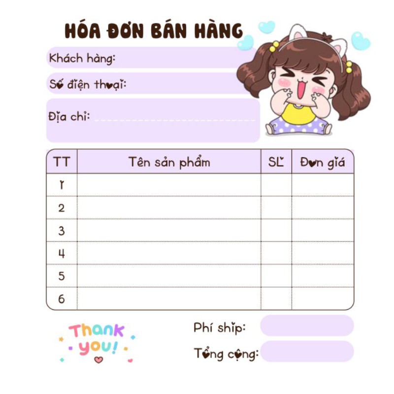 [MUA 10 TẶNG 1]  Hoá đơn bán hàng mini 1 liên siêu dễ thương quyển 100 tờ