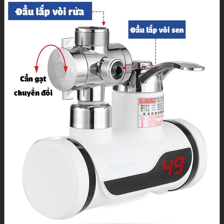 (Nóng nước sau 3s) Máy làm nóng nước Dilipu GB-02 công suất 3000W GẮN BỒN trực tiếp tại vòi có vòi rửa và vòi sen loại